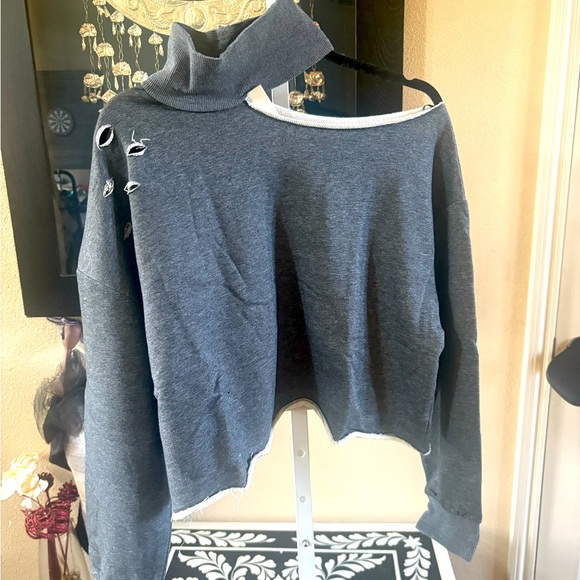 Dance & Marvel Sweaters - Buckle- Dance & Marvel Charcoal One Side Off-the-Shoulder Sweater